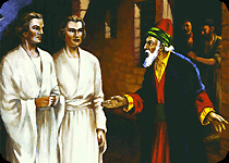 En die twee engelen kwamen te Sodom in den avond;